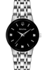 Bulova 3 Diamonds Silver Tone Black Dial Women's Modern Dress Watch 96P200
