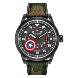 Disney Marvel Eco-Drive Stainless Steel & Leather-Strap Watch