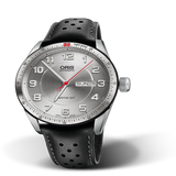 Oris Artix GT Day Date 42mm, tungsten rubber top ring, silver dial, leatherstrap black