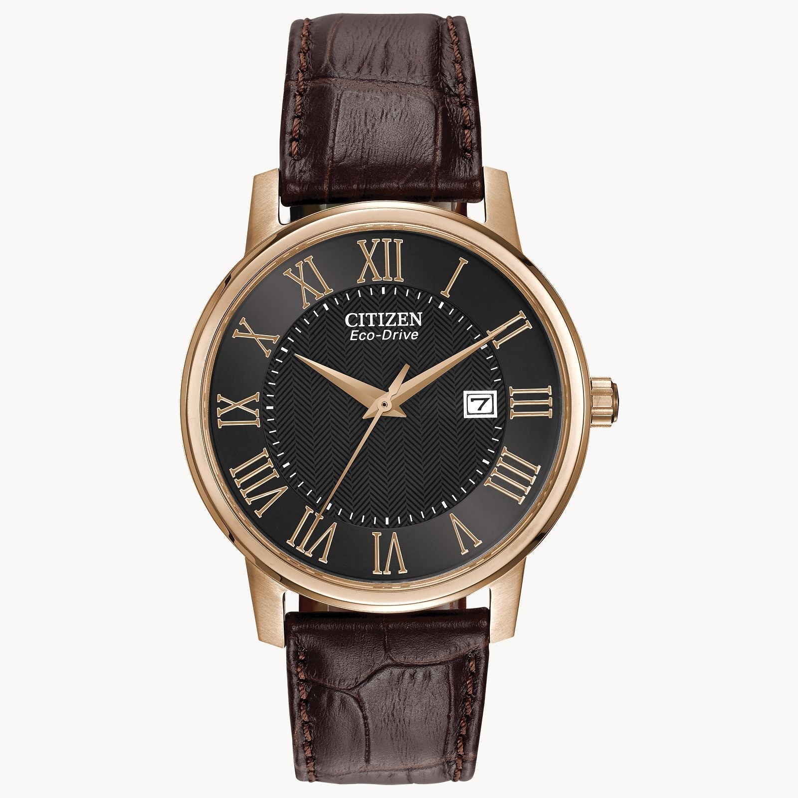 Citizen men Citizen Eco-Drive Rose-Tone Strap Watch with Black Dial - BM6759-03E
