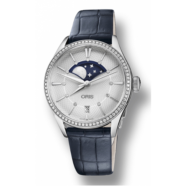Oris Artelier Grande Lune, Date Diamonds, 36mm, Silver Dial, LS Blue - 01 763 7723 4951-07 5 18 66FC