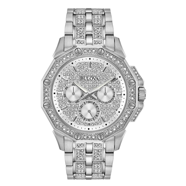 Bulova men Octava Crystal Accent Watch with Silver-Tone Dial - 96C134