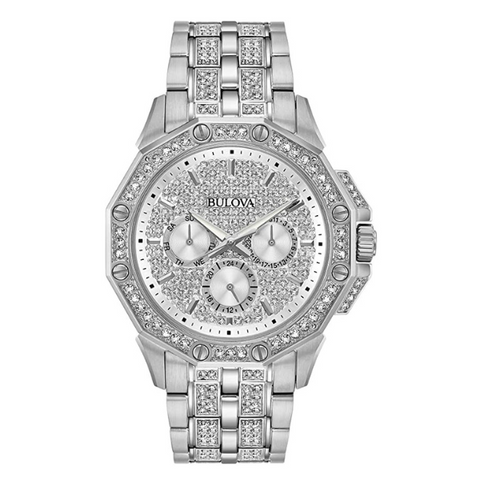 Bulova men Octava Crystal Accent Watch with Silver-Tone Dial - 96C134