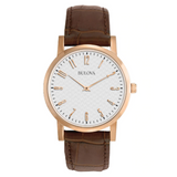 Bulova men Classic Rose-Tone Strap Watch with White Dial - 97A106