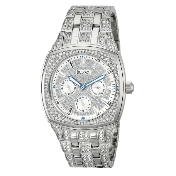 Bulova Crystal Day-Date Silver Crystal-set Dial men Watch - 96C002