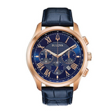 Bulova men Classic Chronograph Rose-Tone Strap Watch with Blue Dial - 97B170