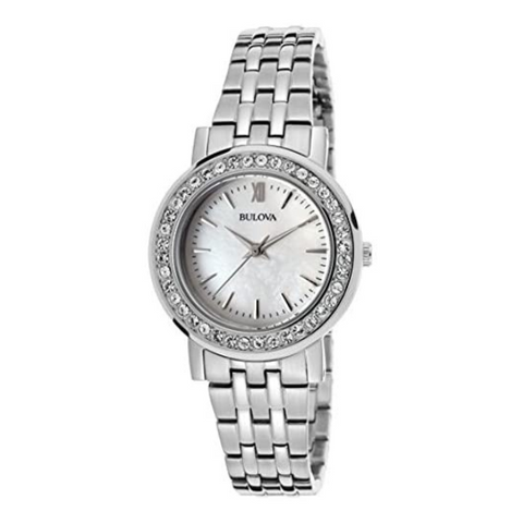 Bulova woman Crystal Silver-Tone Stainless Steel Mother Of Pearl Dial Watch - 98X111