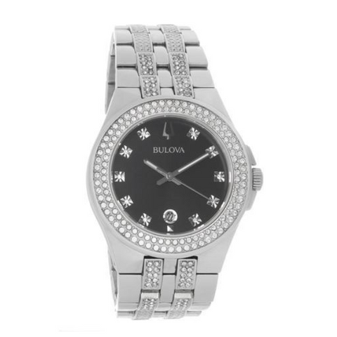 Bulova men Crystals Collection Stainless Steel Black Dial Quartz Watch - 96K102