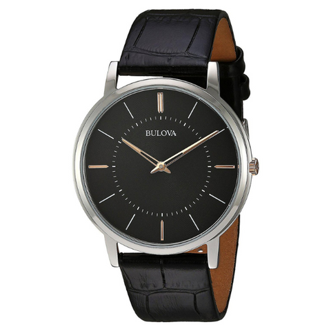 Bulova men Classic Grey Dial Black Leather Watch -98A167