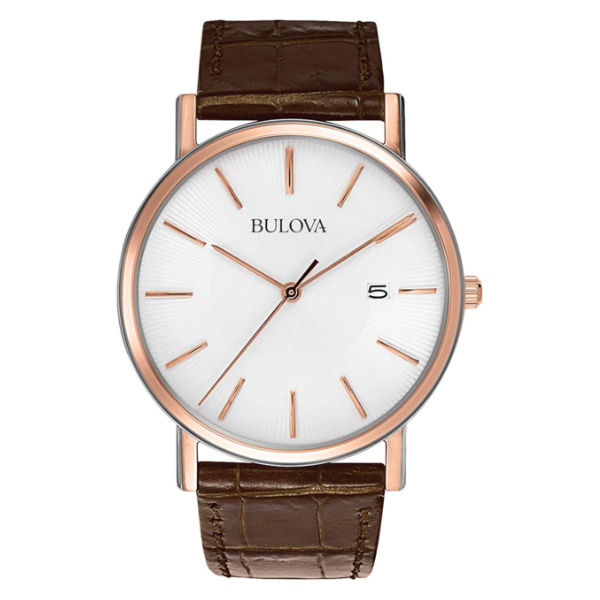 Bulova men Dress Series White Dial Brown Leather Watch - 98H51
