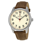 Bulova Cream Dial Brown Leather Strap men Watch