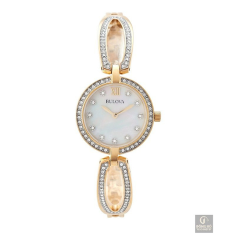Bulova woman Stainless Steel Swarovski Crystal Gold Tone Bracelet Watch