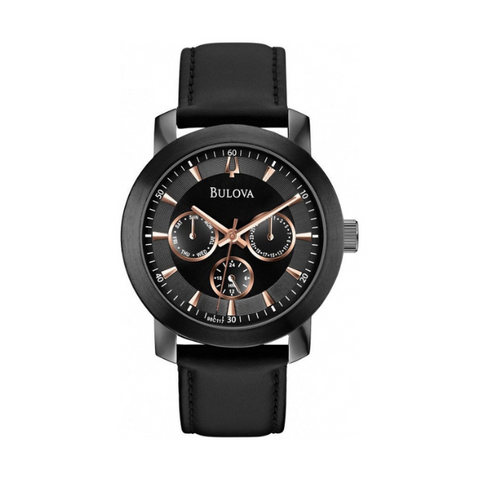 Bulova men watch black leather