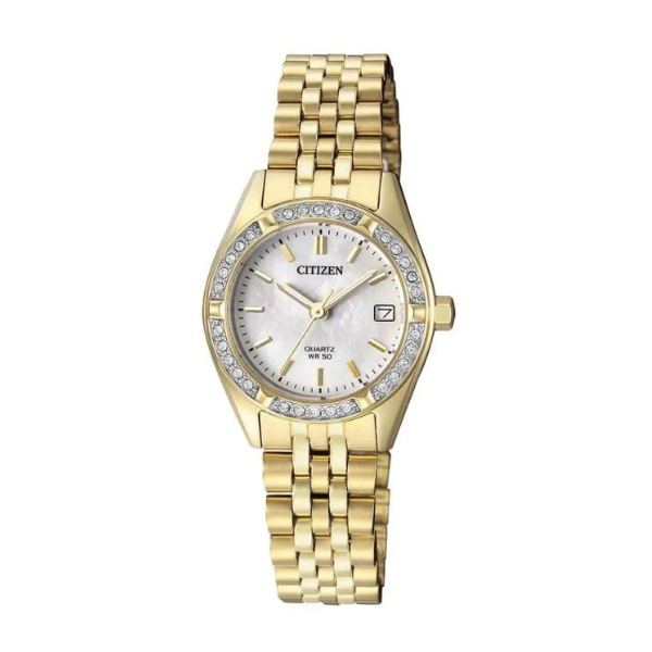 Citizen woman Quartz Crystal Accent Gold-Tone Watch with Mother-of-Pearl Dial 