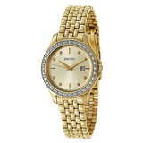 Seiko Quartz Gold Bracelet and Dial Date woman Crystals