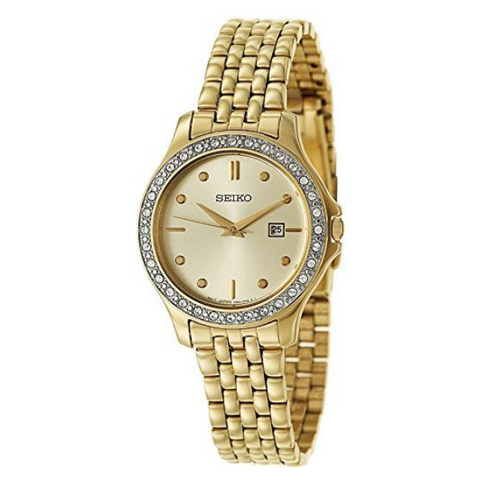 Seiko Quartz Gold Bracelet and Dial Date woman Crystals