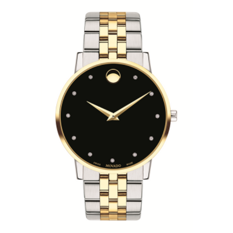 Movado men Museum® Classic 0.04 CT. T.W. Diamond Two-Tone PVD Watch with Black Dial - 607202