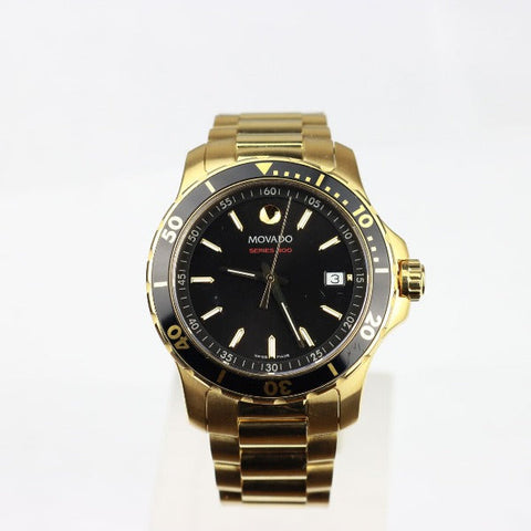 Movado Series 800 Black Dial Yellow Gold PVD men Watch - 2600145