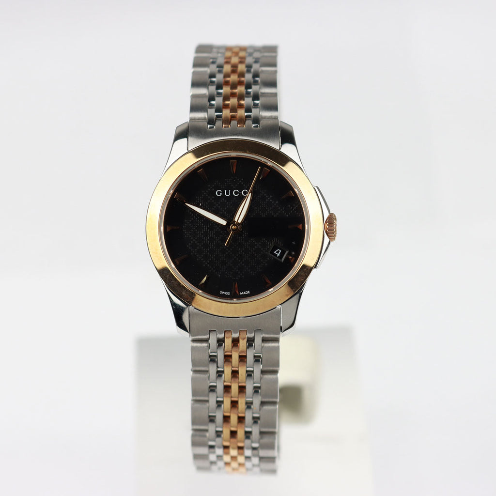 Gucci Timeless Black Dial Two tone Stainless Steel Ladies Watch YA126512