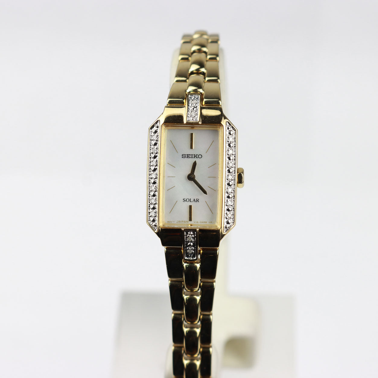 Seiko woman Core Solar Classic MOP Dial Yellow Gold Steel Diamond Watch - SUP236