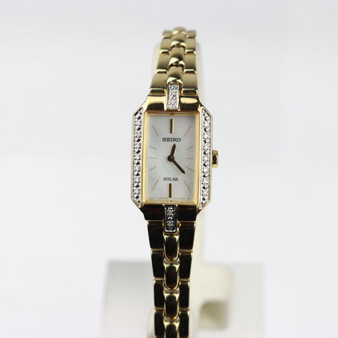 Seiko woman Core Solar Classic MOP Dial Yellow Gold Steel Diamond Watch - SUP236
