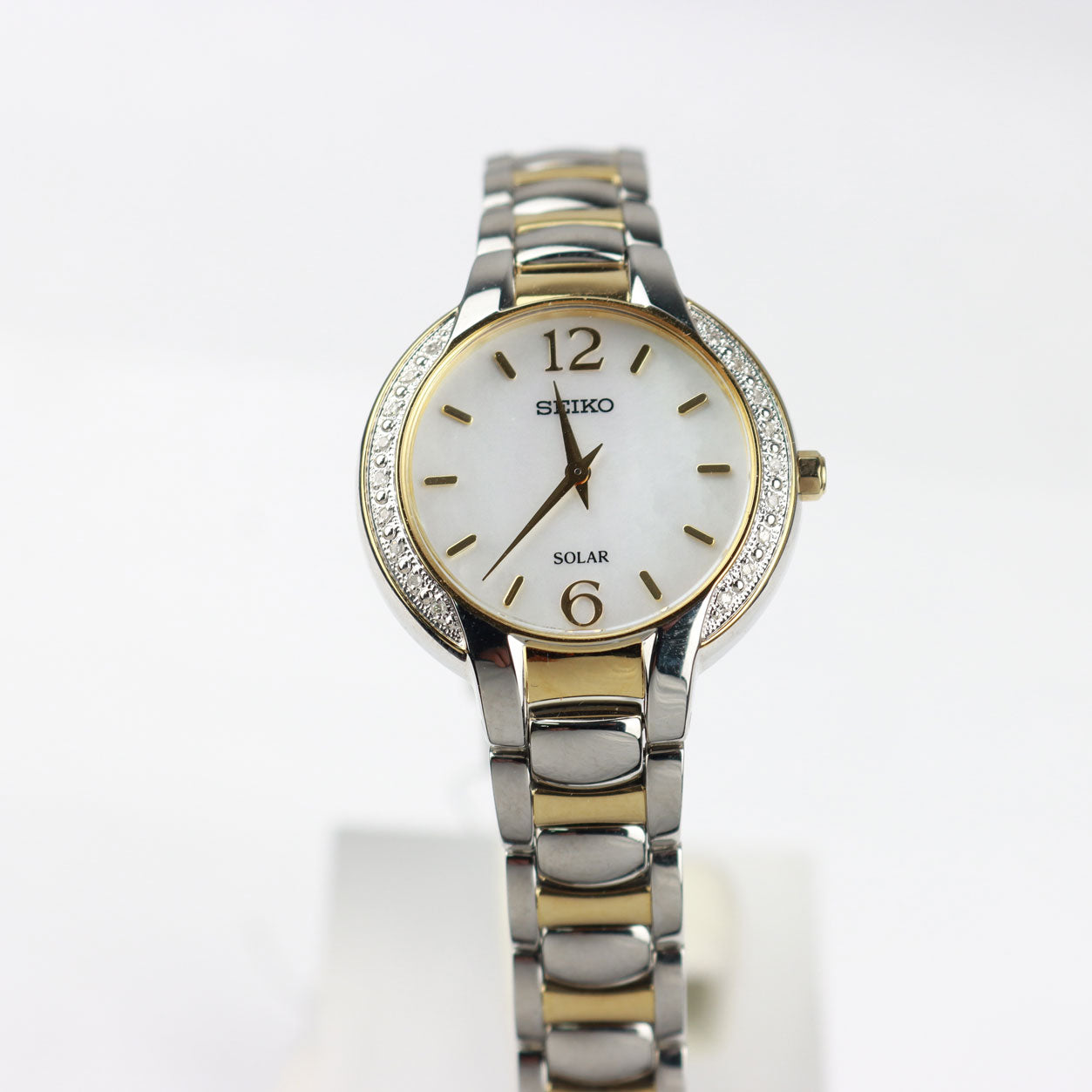 Seiko woman Solar Stainless Steel Case and Bracelet Pearl Dial Two-tone Watch - SUP254