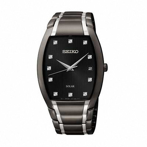 Seiko Solar Diamond Black Dial Two Tone Caliber V157 men Watch