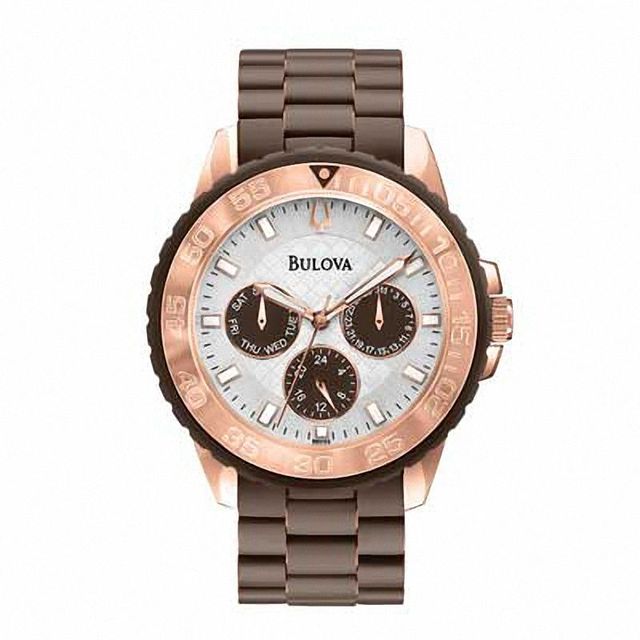 Bulova woman Brown Rubber Wrapped Stainless-Steel Bracelet Watch