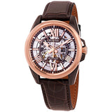 Bulova men Automatic Two-Tone Strap Watch with Brown Skeleton Dial 