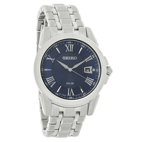 Seiko men Le Grand Solar Blue Dial Stainless Steel Watch