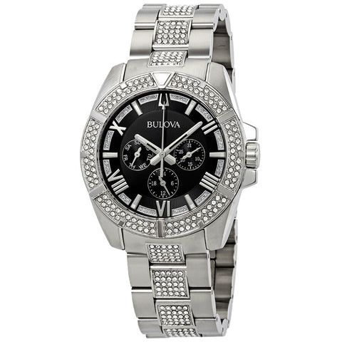 Bulova men Chronograph Crystal Black Dial Watch Swarovski Crystal