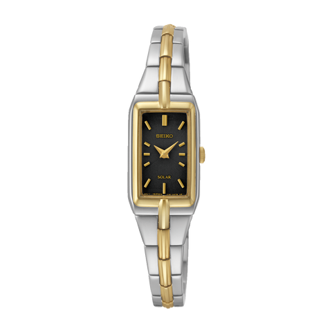 Seiko Solar Core Black Dial Two tone yellow gold steel (rectangle)