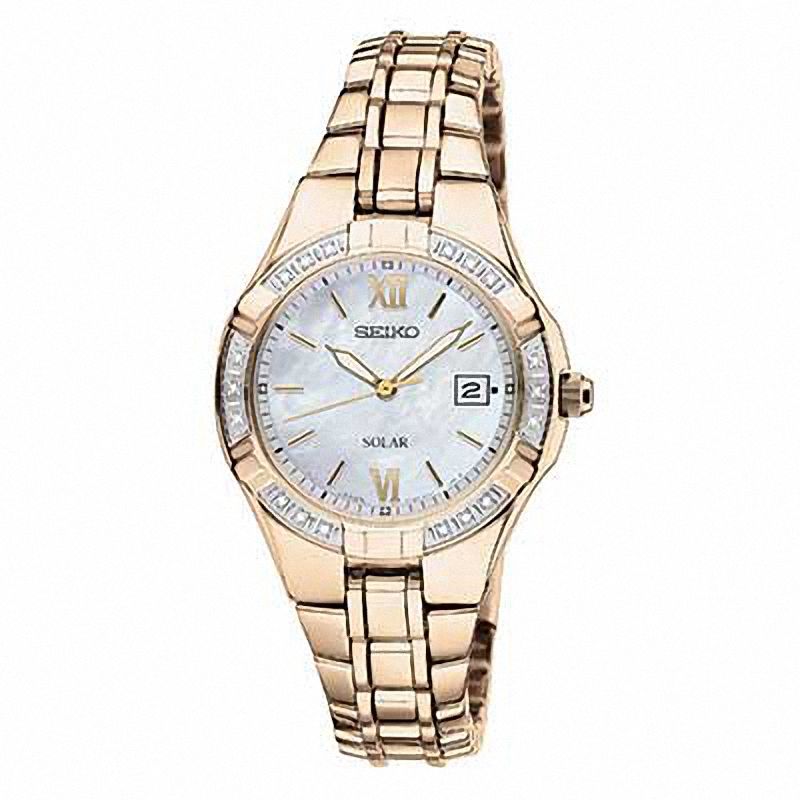 Solar Mother of Pearl Dial Gold-tone woman Watch