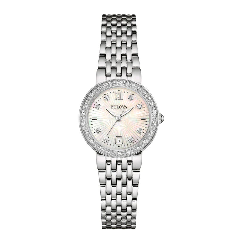 Bulova woman Diamond Accent Stainless Steel Watch with Mother of Pearl Dial