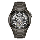 Bulova Sport Style In Gunmetal Case, Open Aperture Black Dial  With Silvertone Accents