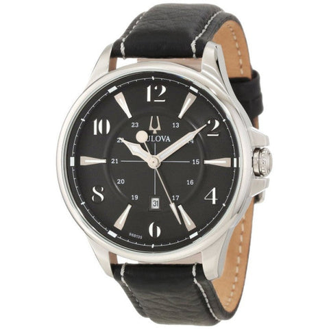 Bulova men Adventurer Black Leather Strap Watch