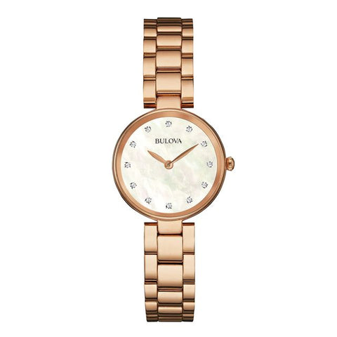 Bulova Diamond White Mother of Pearl Dial Rose Gold Watch Bracelet