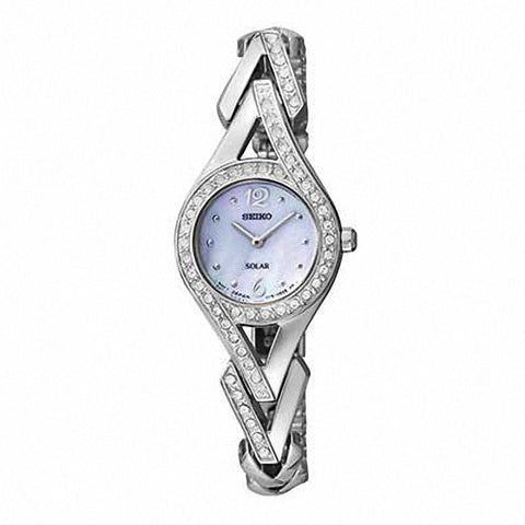 Seiko woman Solar Mother of Pearl Dial Stainless Steel Silver Swarovski Crystal-Accented