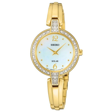 Seiko woman Solar Mother of Pearl Dial Gold-tone Watch with Swarovski