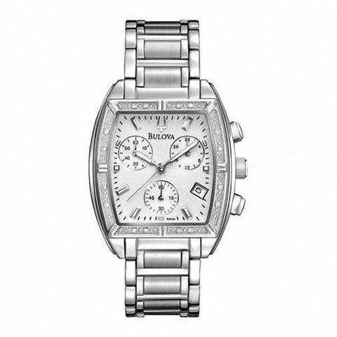 Bulova woman Diamond Accent Chronograph Watch with Tonneau Silver-Tone Dial
