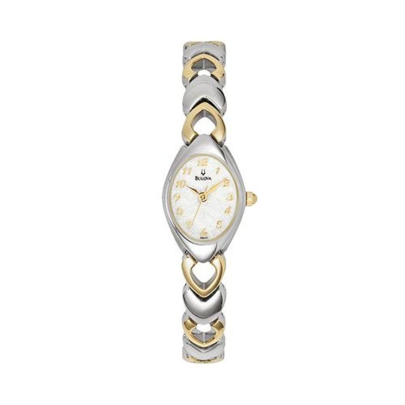 Bulova woman  Classic Two-Tone Bangle Watch with Oval White Dial 