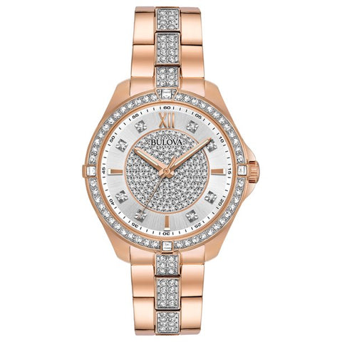 Bulova woman  Crystal Accent Rose-Tone Watch with White Dial