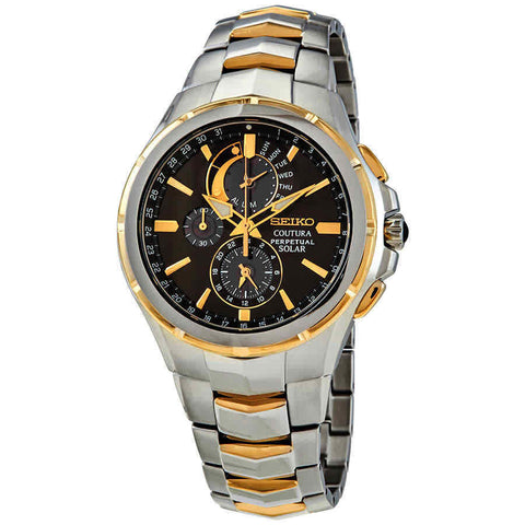 Seiko men Coutura Solar Perpetual Calendar Chronograph Watch with Grey Dial 
