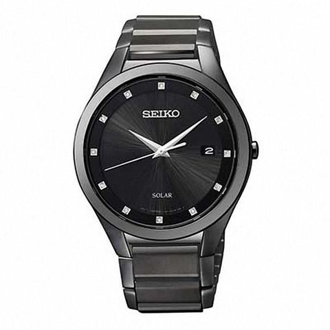Seiko men Solar Black Dial Black PVD Watch