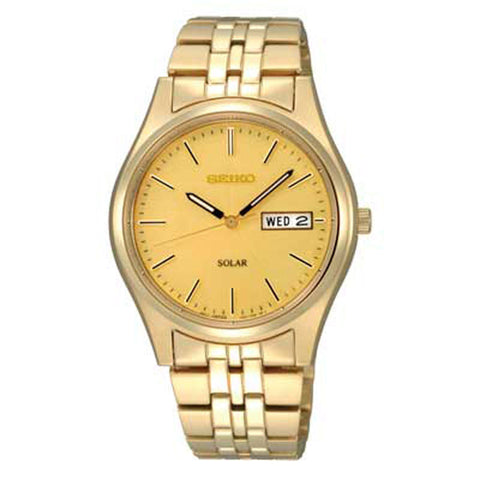 Seiko men Goldtone Dial Solar Calendar Watch