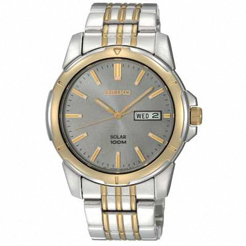 Seiko men Solar Gray Dial Two-tone Watch