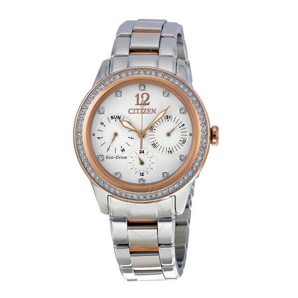 Citizen woman Silhouette Crystal White Dial Watch, Eco-Drive Two-Tone Pink Goldtone