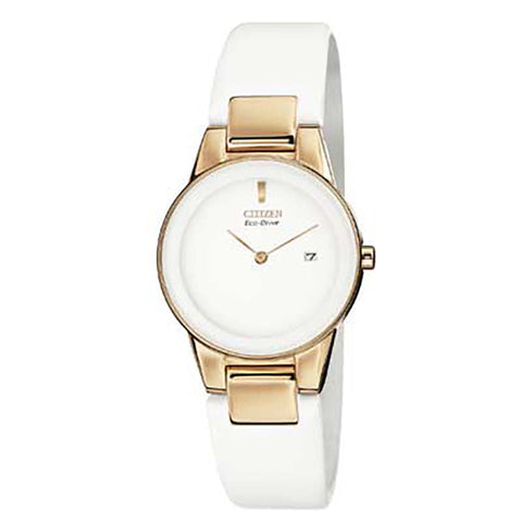 Citizen woman Eco-Drive Axiom Rose-Tone Strap Watch with White Dial
