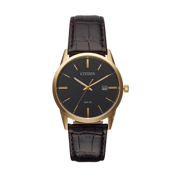 Citizen men Quartz Gold-Tone Strap Watch with Black Dial 
