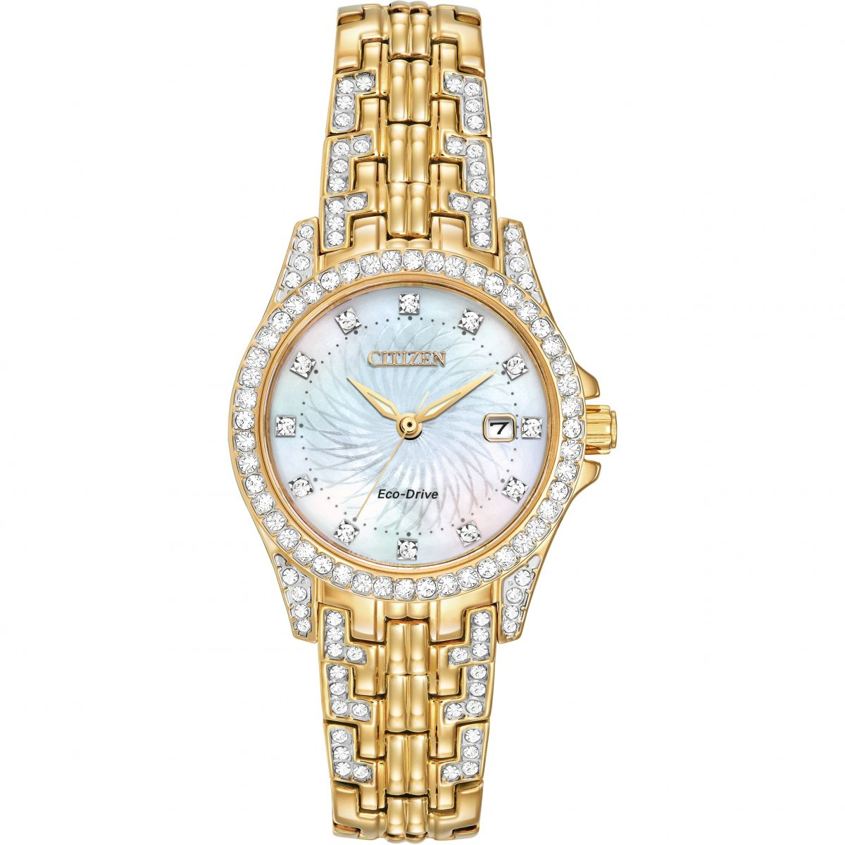 Citizen woman Eco-Drive Crystal Accent Watch with Mother-of-Pearl Dial and Bracelet Boxed Set 